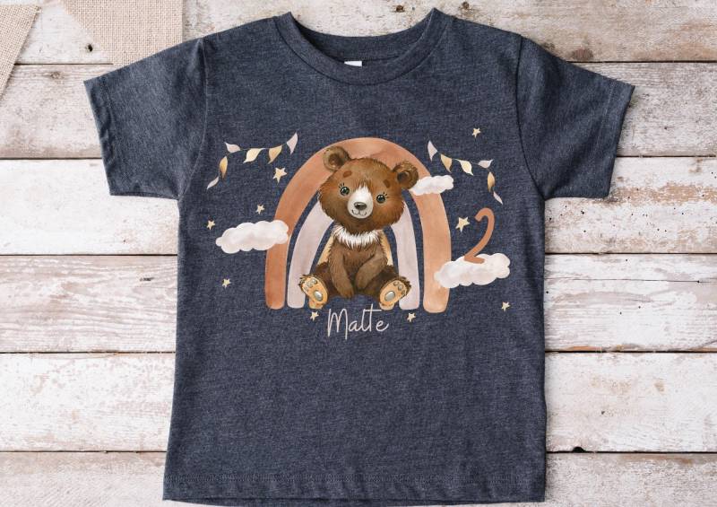 Bügelbild Geburtstag Regenbogen Mit Wunschname Und Alter Personalisiert Bär Boho Wolken von InselKids