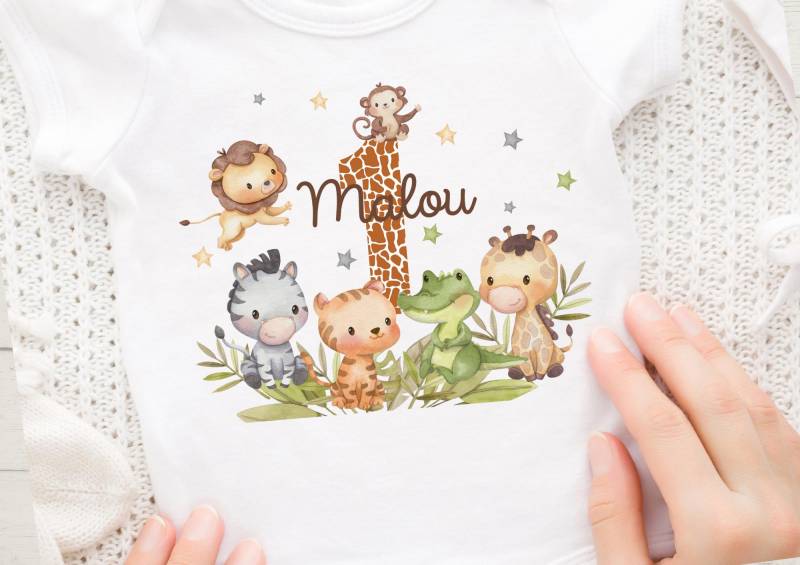 Bügelbild Geburtstag Zahl Name Für Bunte Stoffe Mit Wunschname Und Alter Personalisiert Fuchs Geburtstagsshirt Dschungel Safari Löwe Giraffe von InselKids