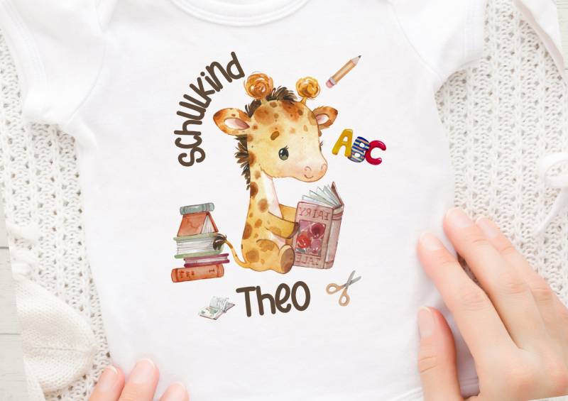 Bügelbild Mit Wunschname Schulkind 1.schultag Schulbeginn Einschulung Giraffe Abc von InselKids