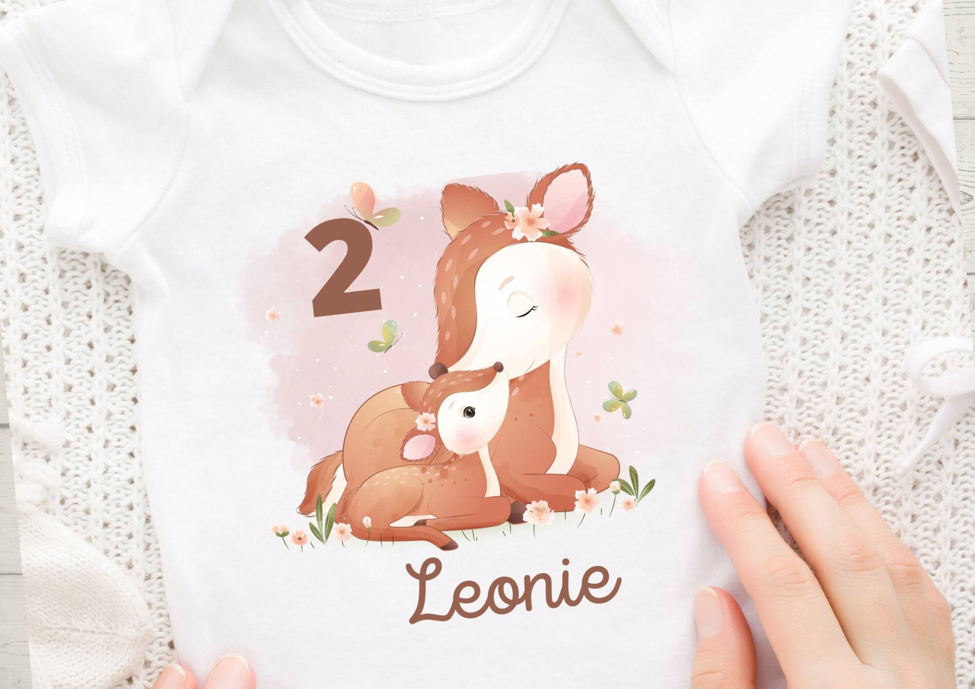 Bügelbild Mit Wunschname Und Alter Personalisiert Dschungel Reh Rehkitz Mama Baby von InselKids
