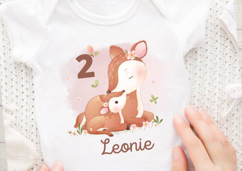 Bügelbild Mit Wunschname Und Alter Personalisiert Dschungel Reh Rehkitz Mama Baby von InselKids