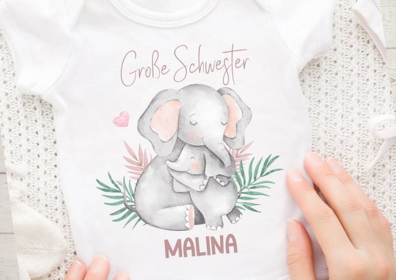 Bügelbild Mit Wunschname Und Alter Personalisiert Elefant Kleiner Bruder Große Schwester von InselKids