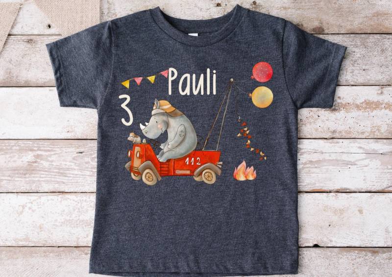 Bügelbild Mit Wunschname Und Alter Personalisiert Feuerwehr Rettungsfahrzeuge Feuerwehrmann Nilpferd von InselKids