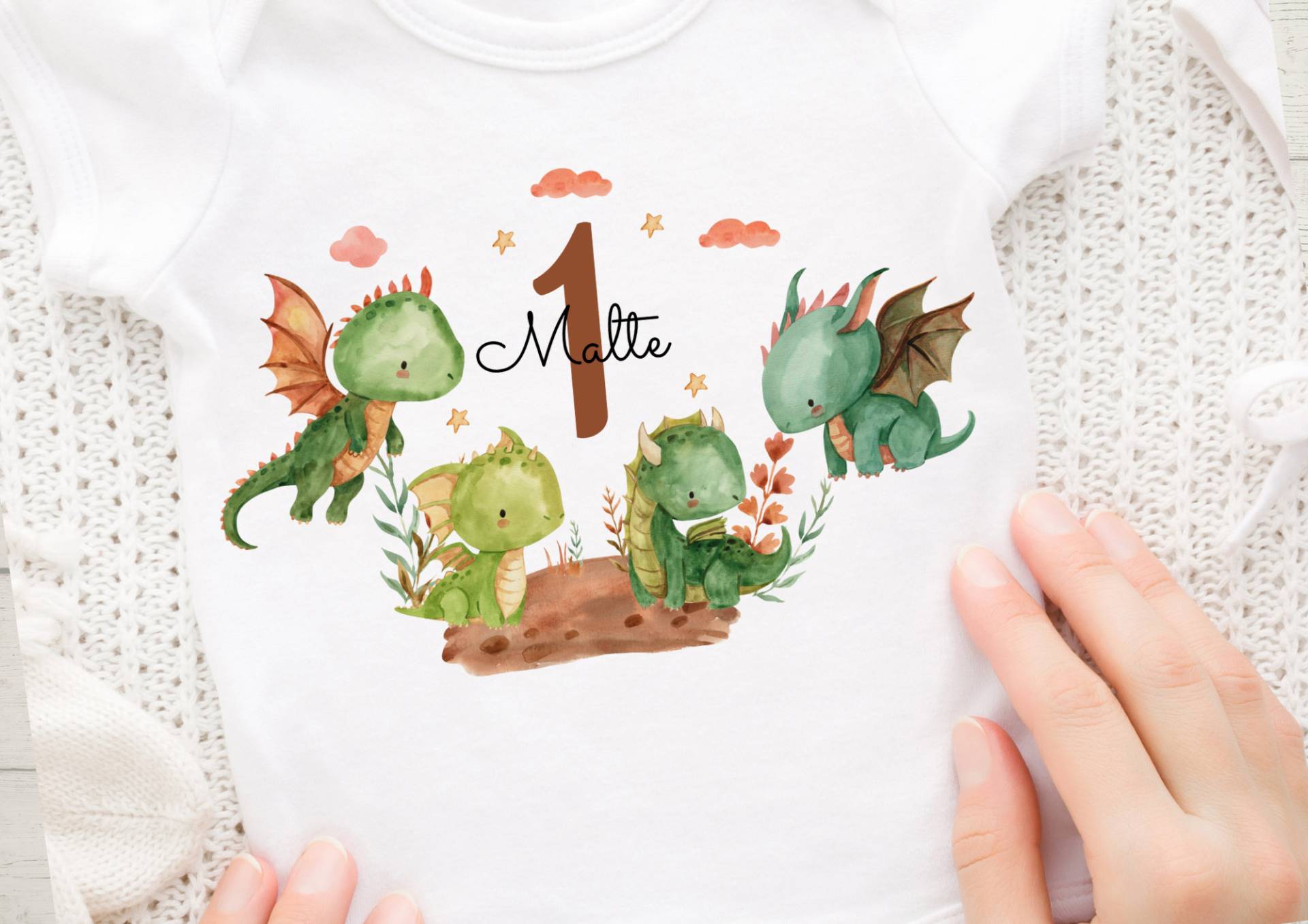 Bügelbild Mit Wunschname Und Alter Personalisiert Fuchs Geburtstagsshirt Drache Ritter Dragon Schloß Drachenbaby von InselKids