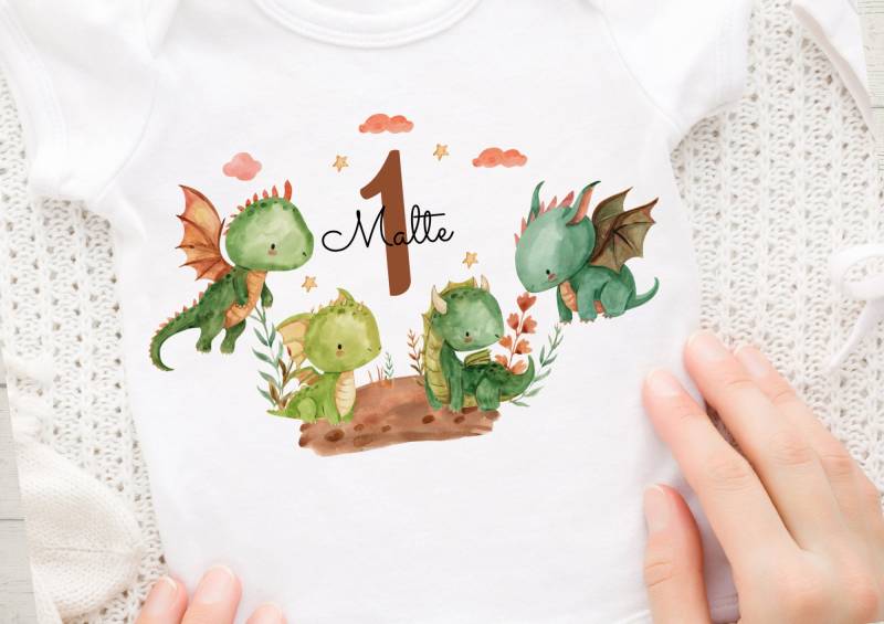 Bügelbild Mit Wunschname Und Alter Personalisiert Fuchs Geburtstagsshirt Drache Ritter Dragon Schloß Drachenbaby von InselKids