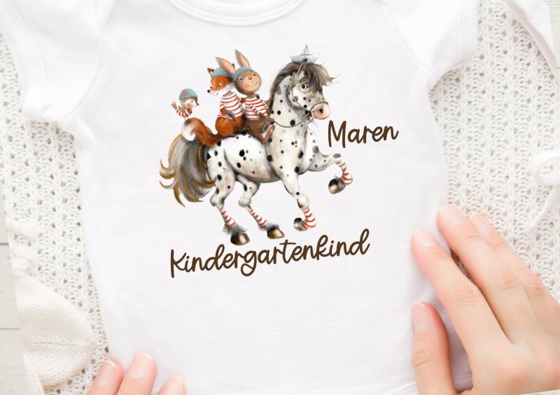 Bügelbild Mit Wunschname Und Alter Personalisiert Kindergartenkind Kindergartenstart Regenbogen Pferd Pony von InselKids
