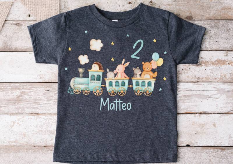 Bügelbild Mit Wunschname Und Alter Personalisiert Lokomotive Zug Eisenbahn Lok Luftballon Tiere Bär Hase Igel von InselKids