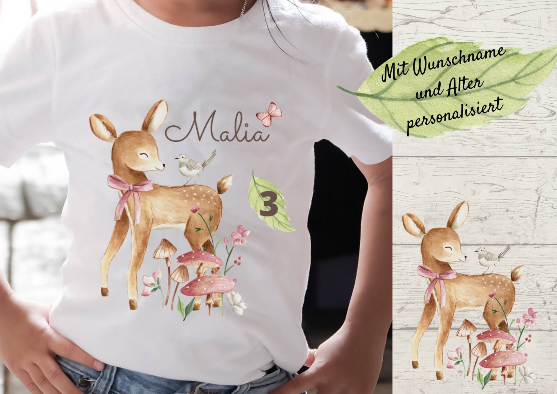 Bügelbild Mit Wunschname Und Alter Personalisiert Reh Waldtiere von InselKids