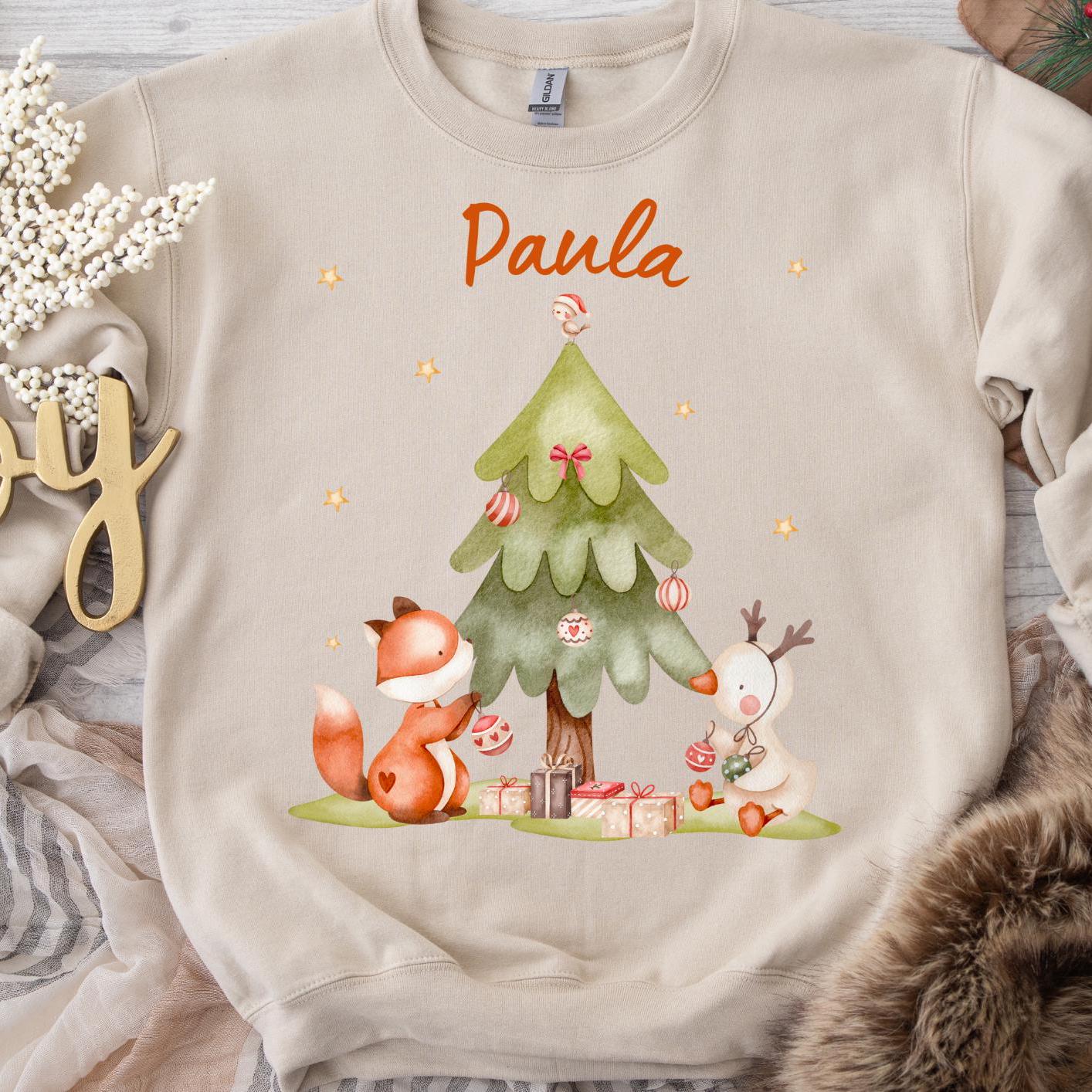 Bügelbild Weihnachten - Fuchs & Rentier Mit Weihnachtsbaum Winterliches Bügelmotiv Kinderkleidung Liebevoll Illustriert Im Aquarellstil von InselKids