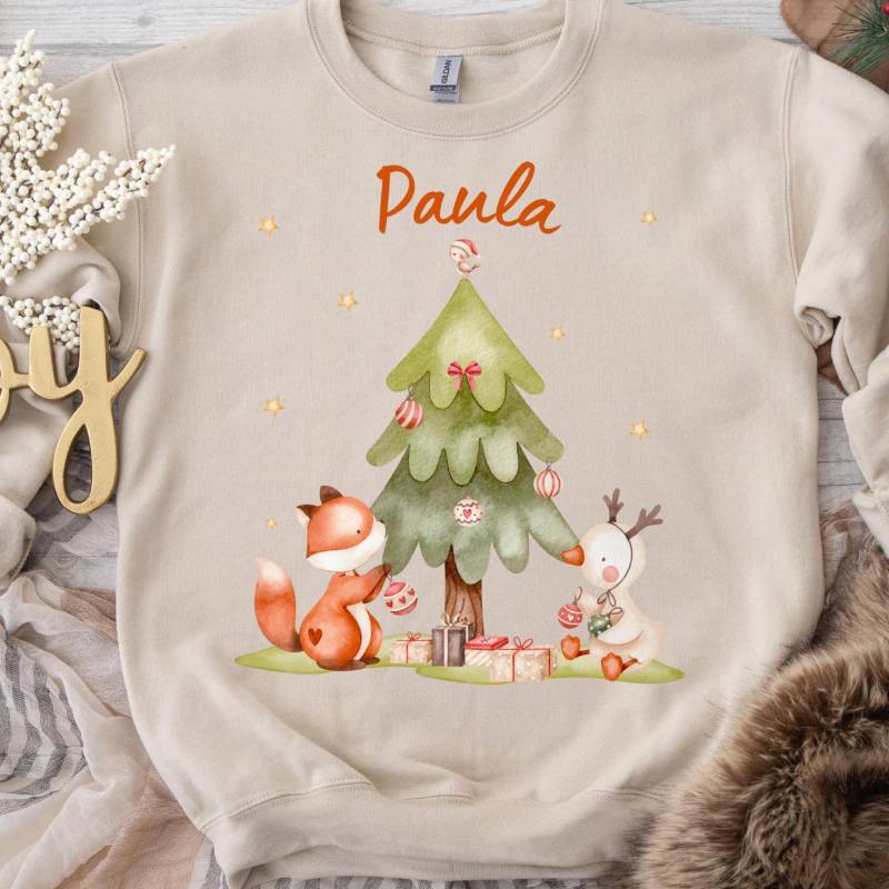 Bügelbild Weihnachten - Fuchs & Rentier Mit Weihnachtsbaum Winterliches Bügelmotiv Kinderkleidung Liebevoll Illustriert Im Aquarellstil von InselKids