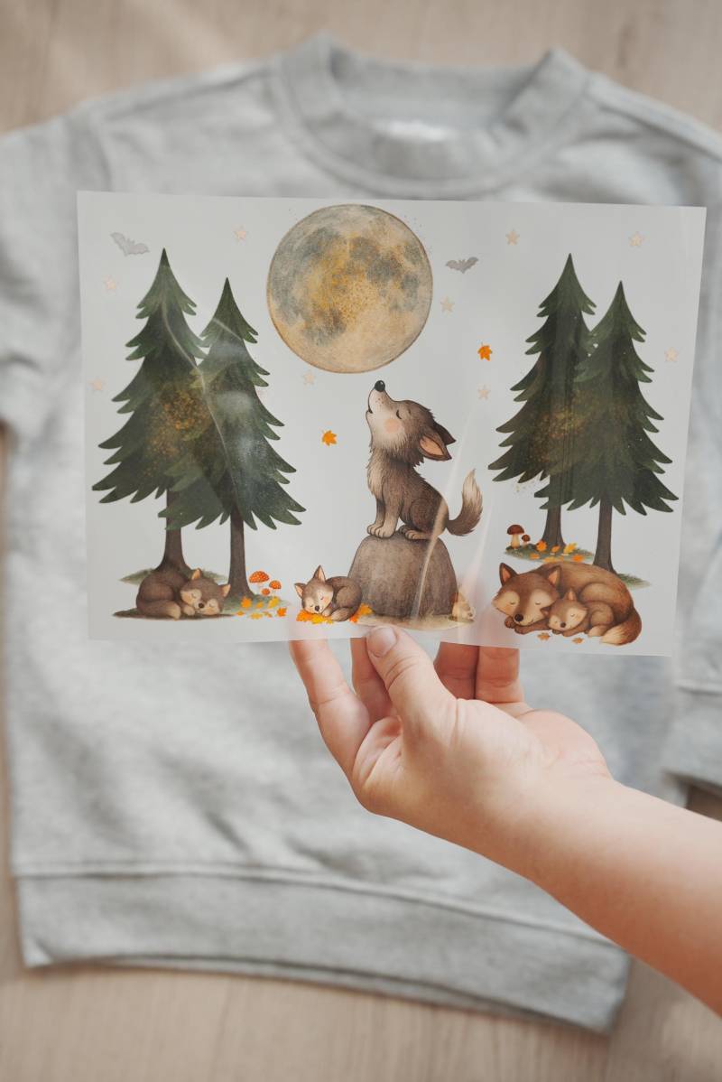 Bügelbild Wolf Waldtiere - A4 & A5 Herbst Motiv Mit Mond Aufbügler Kinder Bügeltransfer Für Shirts Bügelbild Wolf Waldtiere - A4 & A5 Herbst Motiv Mit Mond Aufbügler Kinder Bügeltransfer Für Shirts von InselKids