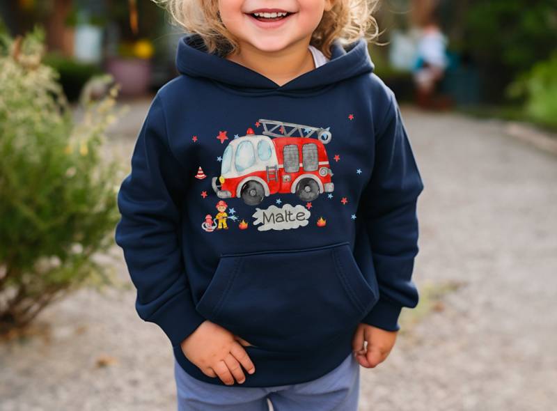 Feuerwehr Hoodie Personalisiert Für Kinder Mit Name Pullover Feuerwehrmann Geschenk Geburtstag Kapuzenpulli Jungen Bio Baumwolle von InselKids