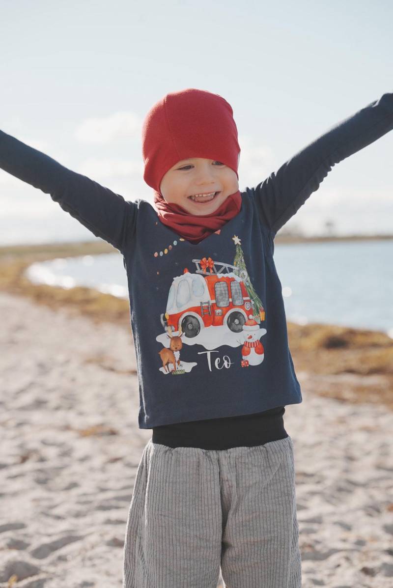 Feuerwehr Weihnachts Shirt Kinder - Personalisiertes Langarmshirt Mit Name Nikolaus Jungen Mädchen Weihnachtsshirt von InselKids