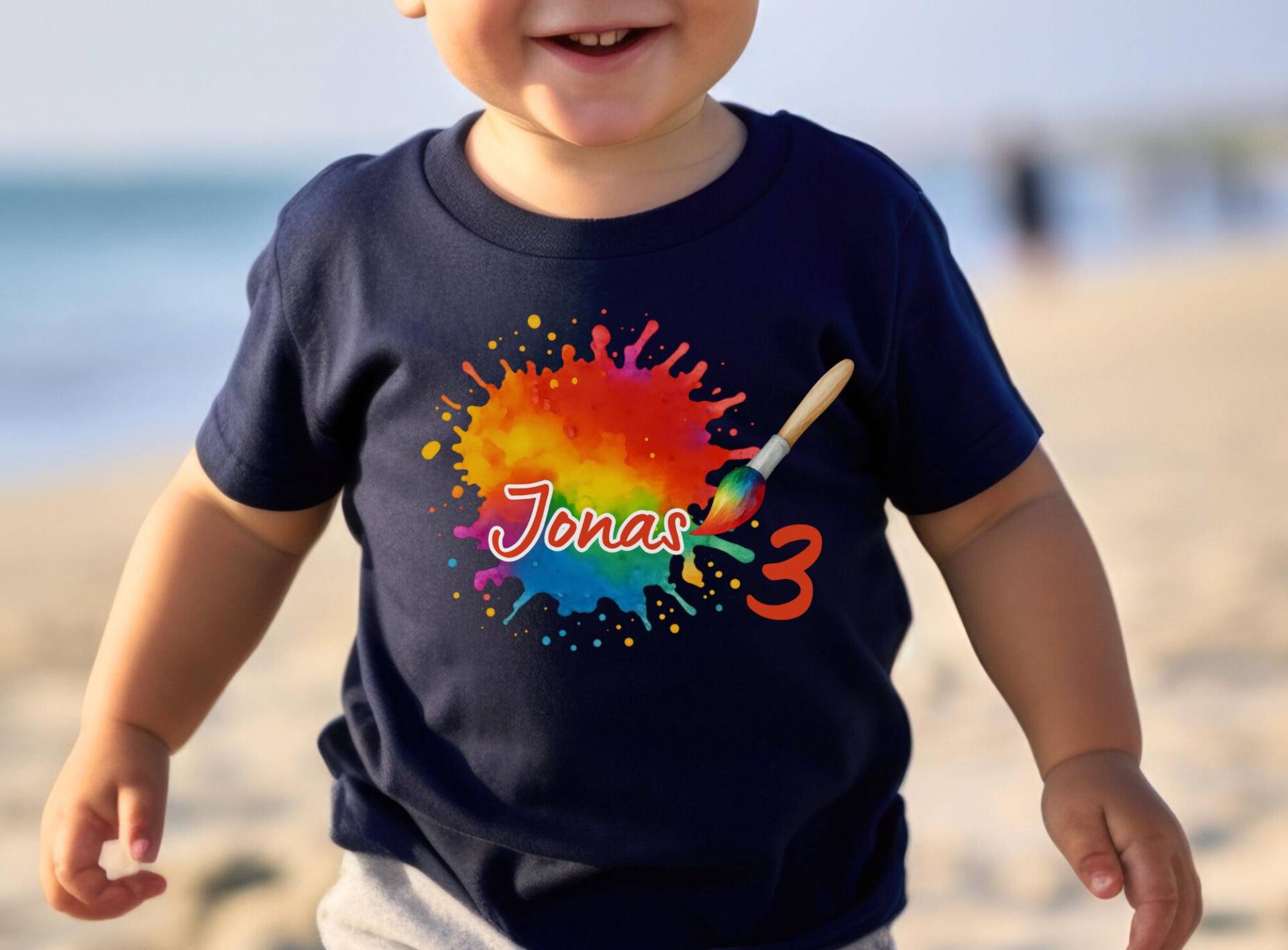 Geburtstagsshirt Mit Name & Zahl - Farbklecks Shirt Kindergeburtstag Personalisiertes T-Shirt Junge Mädchen 1-6 Jahre von InselKids