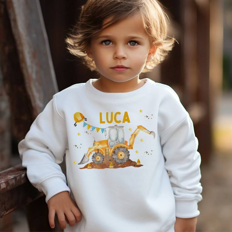 Pullover Sweatshirt Sweater Personalisiert Kinderpullover Babypullover Pulli Bagger Baustelle Bauarbeiter Radlader von InselKids
