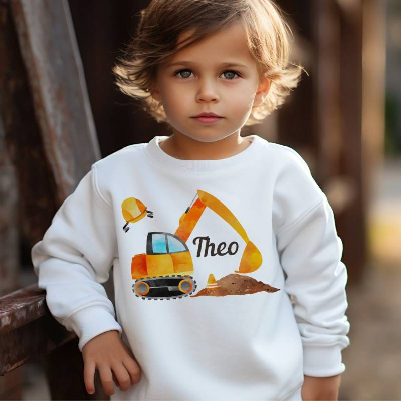 Pullover Sweatshirt Sweater Personalisiert Kinderpullover Babypullover Pulli Bagger Baustelle Bauarbeiter Radlader von InselKids