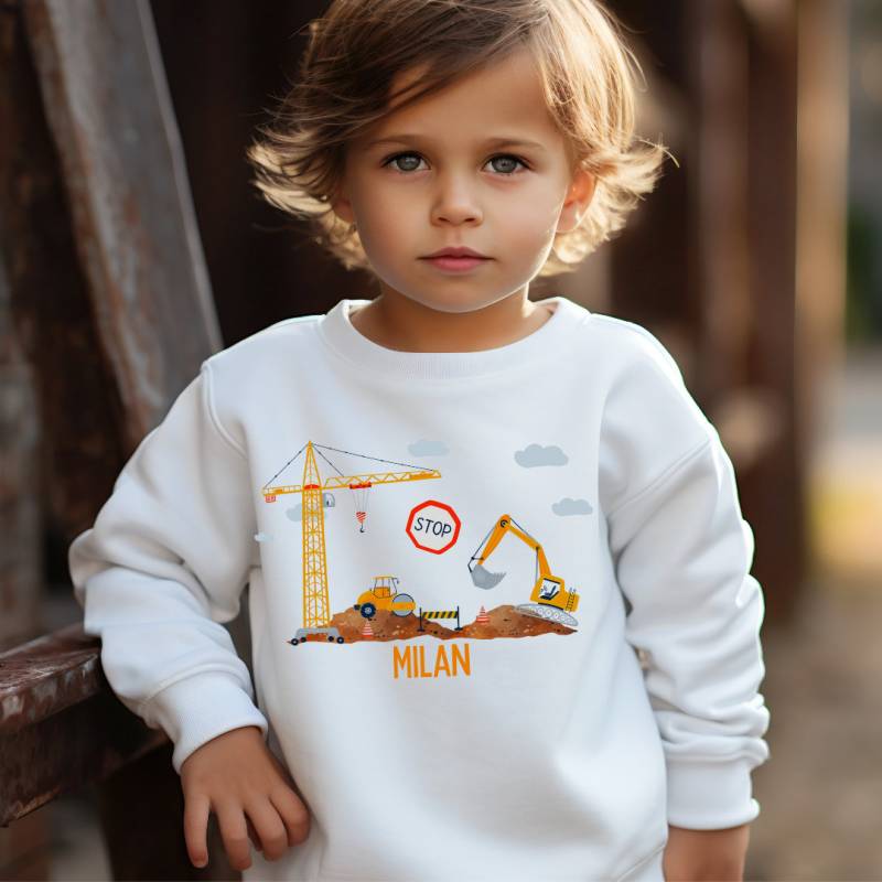Pullover Sweatshirt Sweater Personalisiert Kinderpullover Babypullover Pulli Bagger Baustelle Bauarbeiter Radlader von InselKids