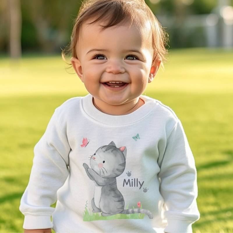 Pullover Sweatshirt Sweater Personalisiert Kinderpullover Babypullover Pulli Katze Kitten Schmetterling von InselKids