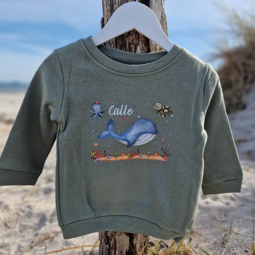 Pullover Sweatshirt Sweater Personalisiert Kinderpullover Babypullover Pulli Wal Unterwasser von InselKids