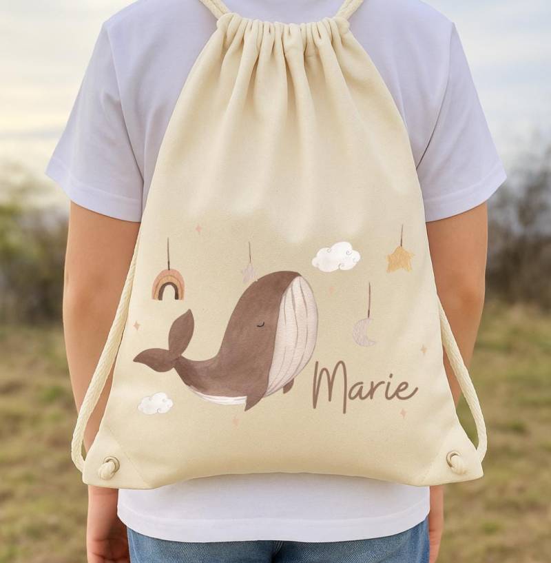 Sportbeutel Turnbeutel Jutebeutel Jutetasche Mit Namen Beutel Für Wechselwäsche Personalisiert Boho Wal Regenbogen von InselKids