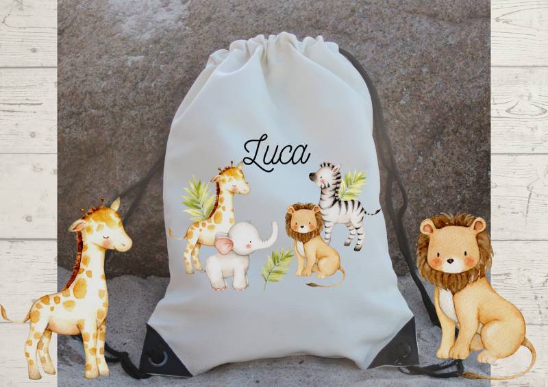 Sportbeutel Turnbeutel Mit Name Personalisiert Dschungeltiere Safari Dschungel von InselKids