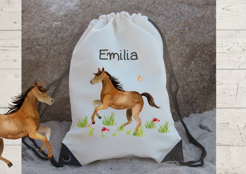 Sportbeutel Turnbeutel Mit Name Personalisiert Pferd Pony Bauernhof Bauernhoftiere von InselKids