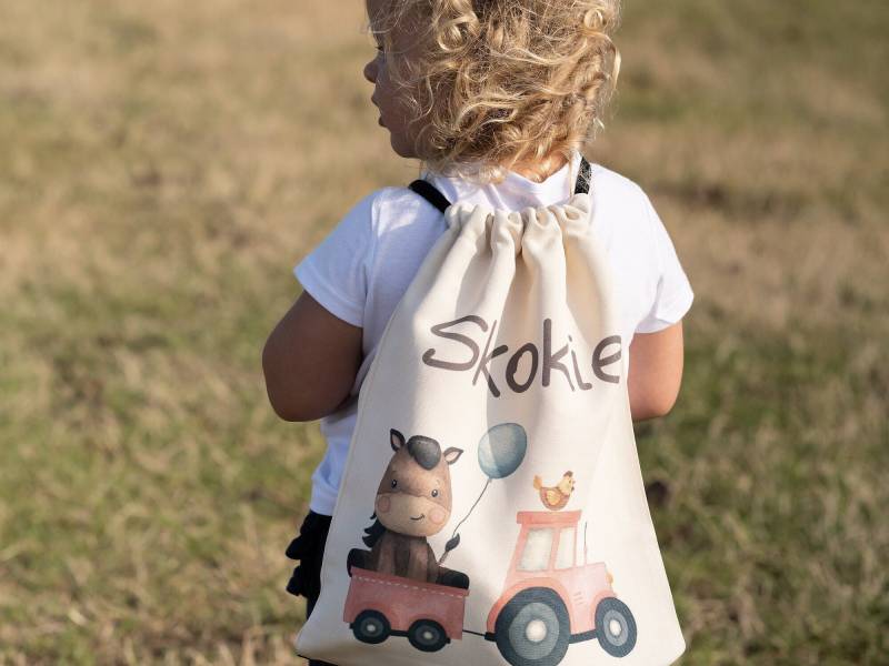 Sportbeutel Turnbeutel Mit Name Personalisiert Traktor Trecker Bauernhof Bauernhoftiere Pferd Pony von InselKids
