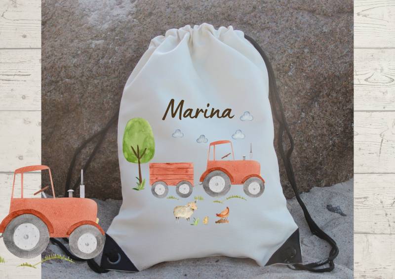 Sportbeutel Turnbeutel Mit Name Personalisiert Traktor Trecker Bauernhof Bauernhoftiere von InselKids