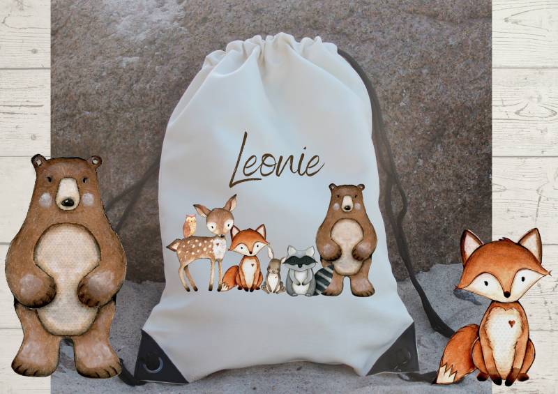 Sportbeutel Turnbeutel Mit Name Personalisiert Waldtiere Fuchs Bär von InselKids