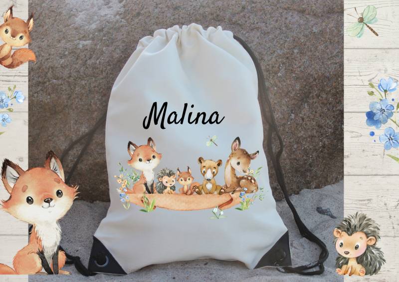 Sportbeutel Turnbeutel Mit Name Personalisiert Waldtiere Fuchs von InselKids