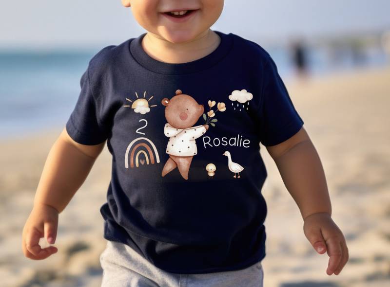 T-Shirt Geburtstagsshirt Personalisiert Geburtstagskind Junge Mädchen Bär Regenbogen Boho von InselKids