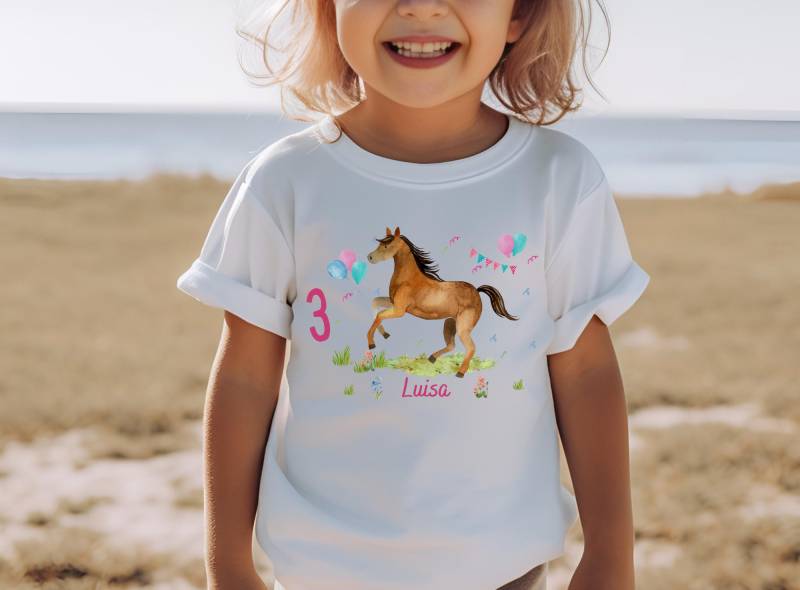 T-Shirt Pferd Reiterin Mädchen - Geburtstagsshirt Personalisiert Pony Reiterhof Rosa Geschenk Kindergeburtstag von InselKids