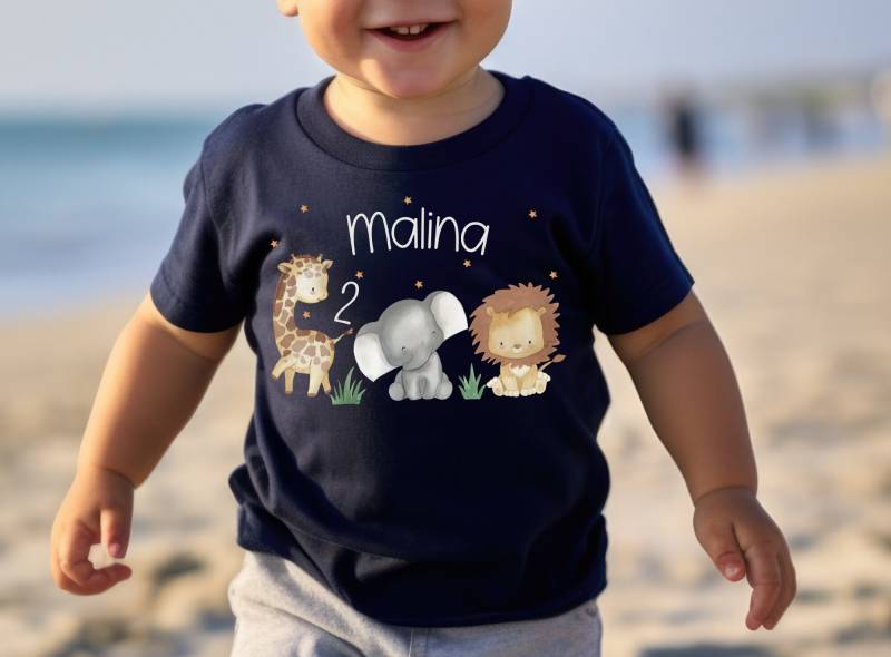 T-Shirt Geburtstagsshirt Personalisiert Geburtstagskind Junge Mädchen Dschungeltiere Löwe Giraffe Elefant von InselKids