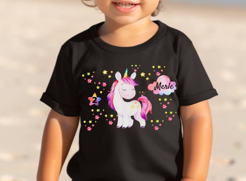 T-Shirt Geburtstagsshirt Personalisiert Geburtstagskind Junge Mädchen Einhorn Glitzer Regenbogen Pink Rosa Glitzerstaub von InselKids
