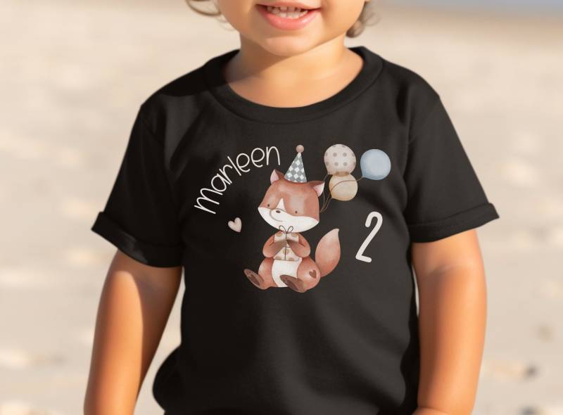 T-Shirt Geburtstagsshirt Personalisiert Geburtstagskind Junge Mädchen Fuchs Waldtiere Party Luftballon von InselKids
