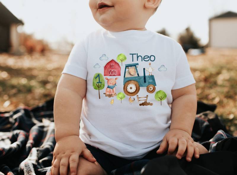 T-Shirt Geburtstagsshirt Personalisiert Geburtstagskind Junge Mädchen Traktor Bauernhof Bauernhoftiere von InselKids