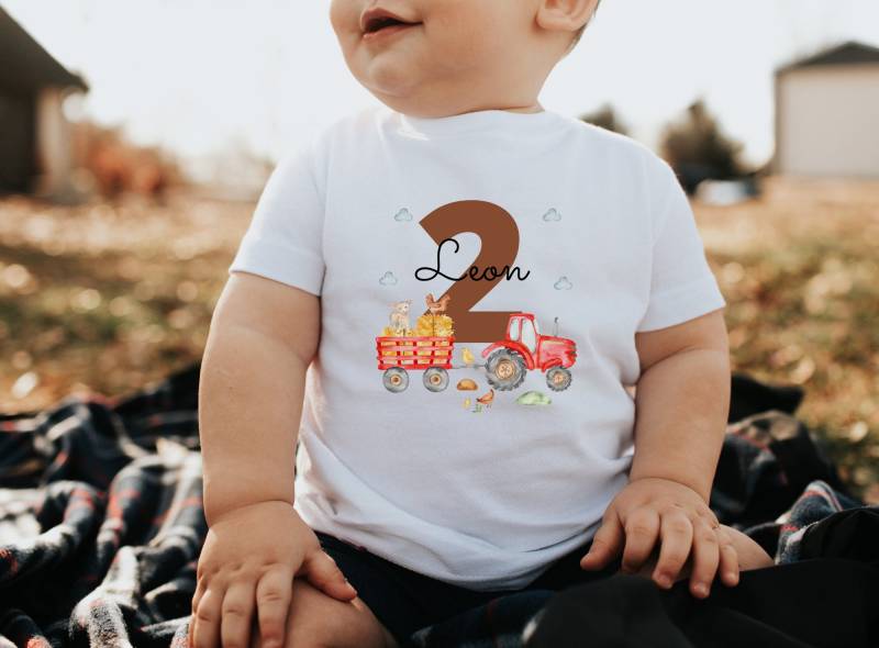 T-Shirt Geburtstagsshirt Personalisiert Geburtstagskind Junge Mädchen Traktor Bauernhof Bauernhoftiere von InselKids