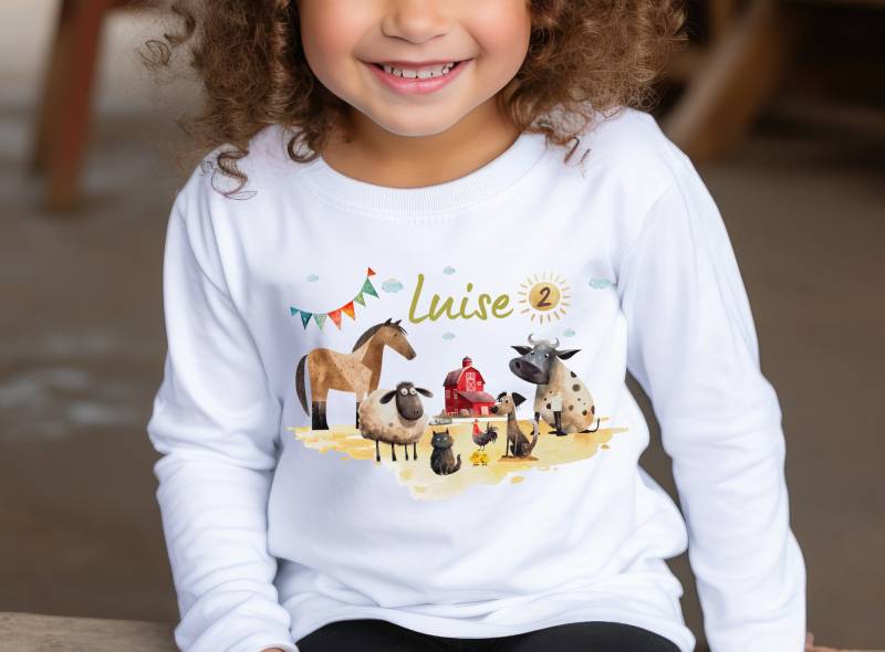 T-Shirt Geburtstagsshirt Personalisiert Geburtstagskind Junge Mädchen Traktor Trecker Bauernhof Bauernhoftiere von InselKids
