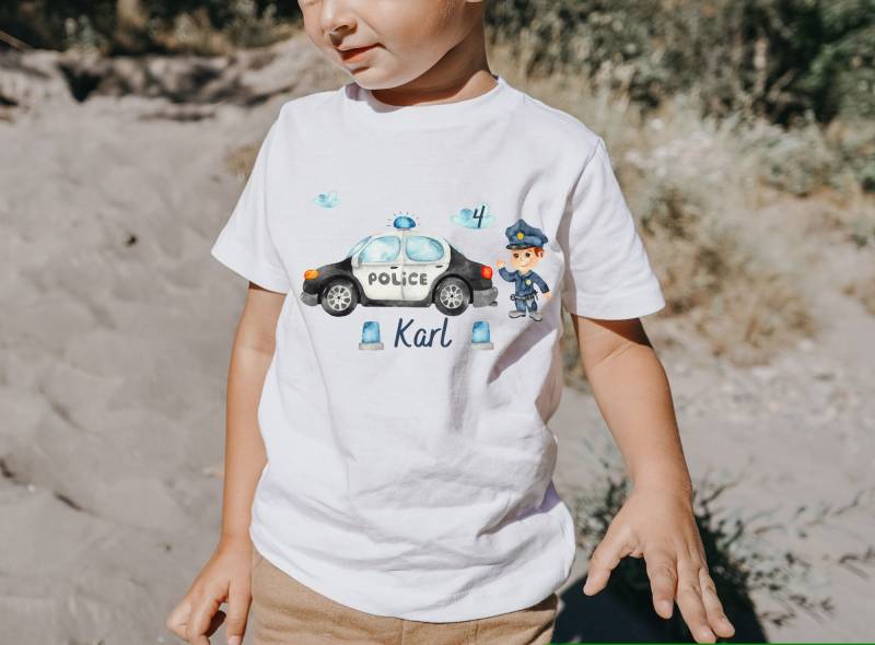 T-Shirt Geburtstagsshirt Personalisiert Geburtstagskind Junge Mädchen Traktor Trecker Polizei Einsatzfahrzeug Polizist Polizistin von InselKids