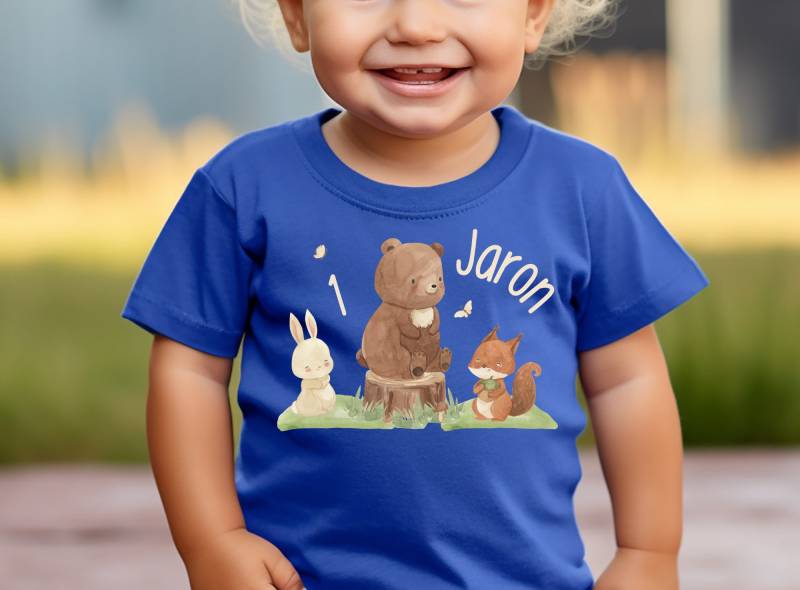 T-Shirt Geburtstagsshirt Personalisiert Geburtstagskind Junge Mädchen Waldtiere Bär Hase von InselKids