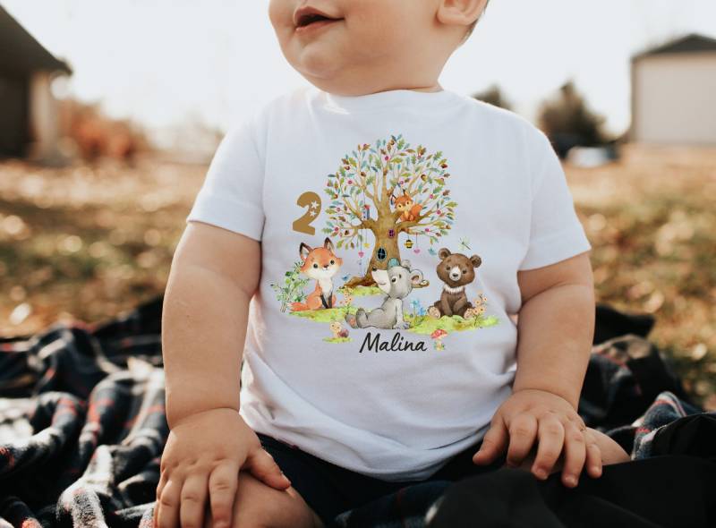 T-Shirt Geburtstagsshirt Personalisiert Geburtstagskind Junge Mädchen Waldtiere Bär Reh Fuchs von InselKids