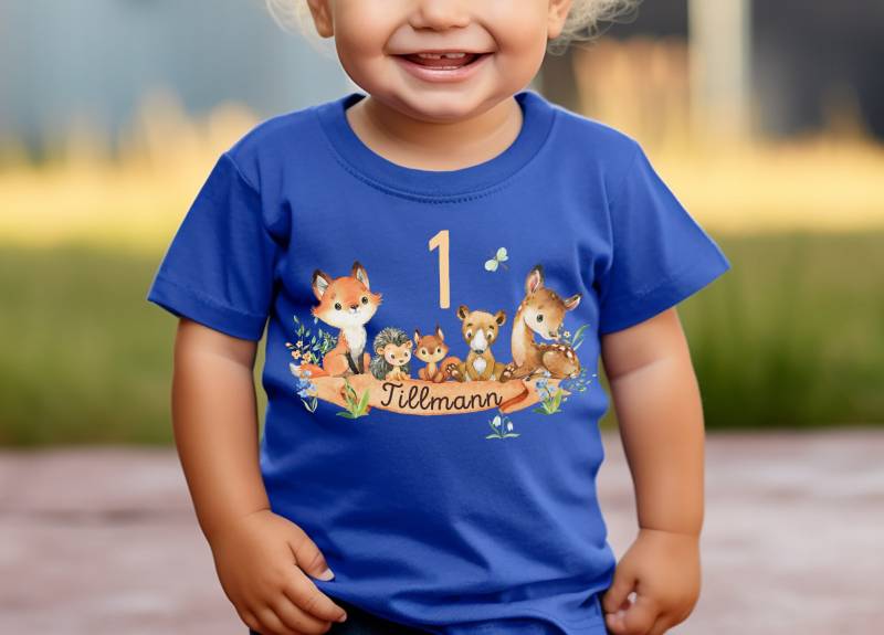T-Shirt Geburtstagsshirt Personalisiert Geburtstagskind Junge Mädchen Waldtiere Bär Reh Fuchs von InselKids