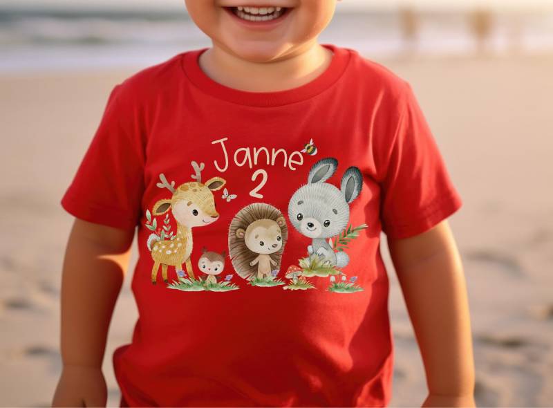 T-Shirt Geburtstagsshirt Personalisiert Geburtstagskind Junge Mädchen Waldtiere Fuchs Reh Hase Wild One Waldtiergeburtstag von InselKids