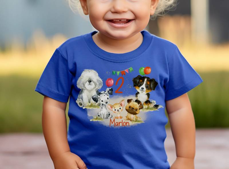 T-Shirt Geburtstagsshirt Personalisiert Geburtstagskind Junge Mädchen Waldtiere Hunde Haustier Bobtail Bernersenne Mops von InselKids