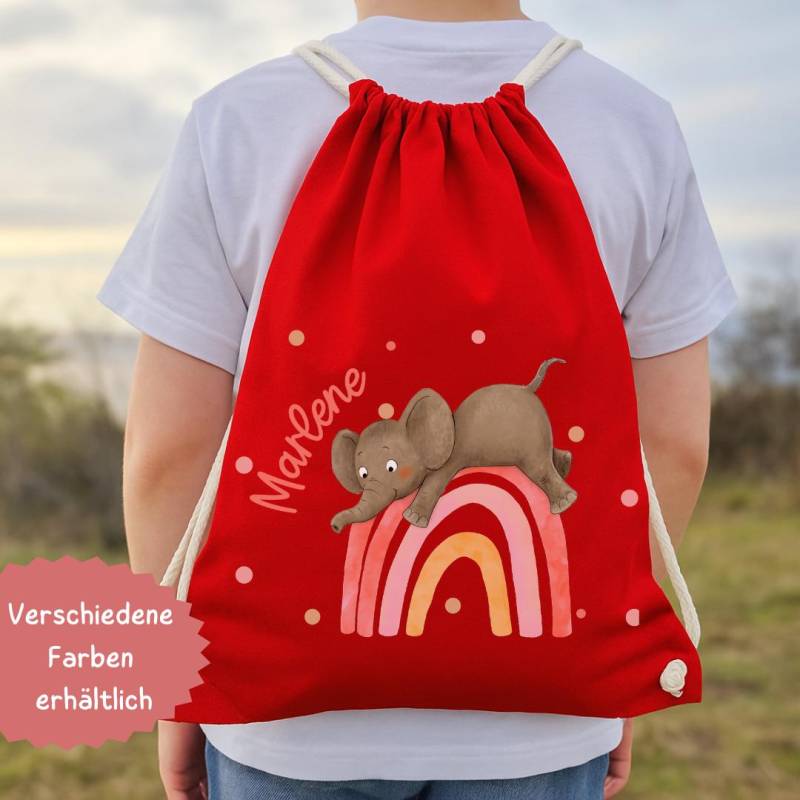 Turnbeutel Mit Namen - Regenbogen & Elefant Personalisierter Kita Beutel Wechselwäschebeutel Geschenk Einschulung von InselKids