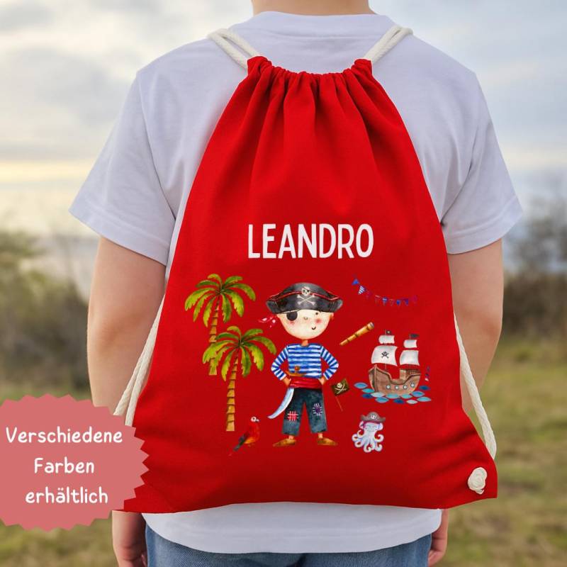 Turnbeutel Pirat Mit Namen - Sportbeutel Kinder Personalisiert Kita Tasche Seeräuber Piratenschiff Geschenk Einschulung von InselKids