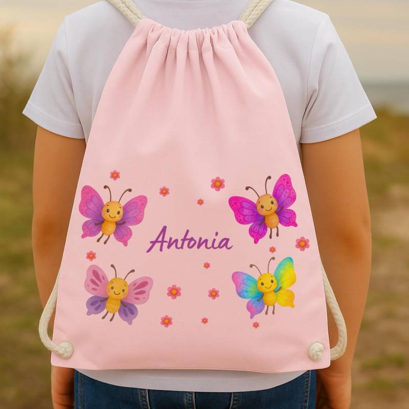Turnbeutel Schmetterling Mit Name - Personalisiert Für Mädchen Kita Wechselwäsche Beutel Kindergarten Tasche Geschenk Einschulung von InselKids