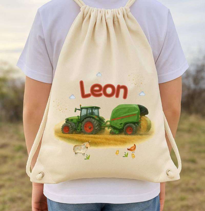 Traktor Mit Ballenpresse Turnbeutel - Personalisiert Namen Beutel Für Kita & Einschulung Geschenk Jungen von InselKids