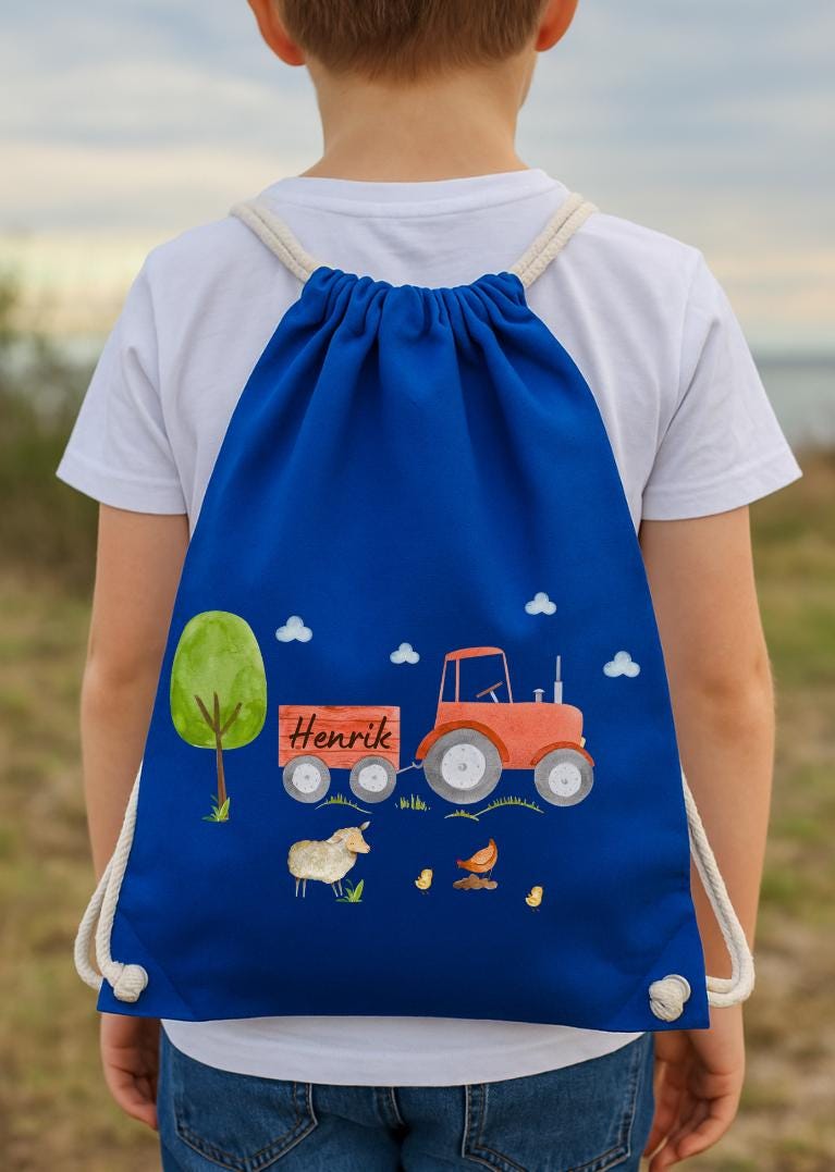 Turnbeutel Traktor Mit Namen - Sportbeutel Kinder Personalisiert Kita Tasche Bauernhof Motiv von InselKids