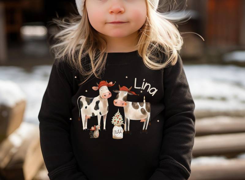 Weihnachten Langarmshirt Bauernhof - Personalisiert Mit Namen Weihnachtsshirt Kühe Weihnachtskleidung Junge Mädchen von InselKids